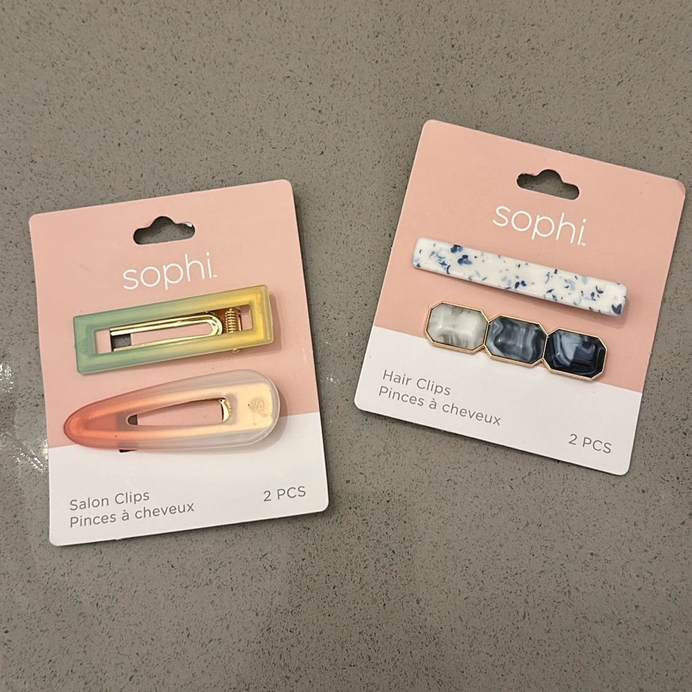 NEW Sophi salon clips green & pink Ombré & blue stones hair clips